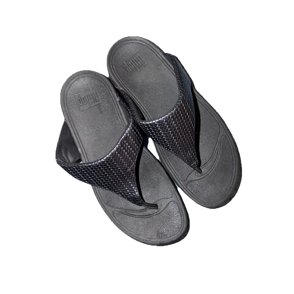 FitFlop Black Imogen Basket Weave Comfort Thong Sandals Women's Size 8